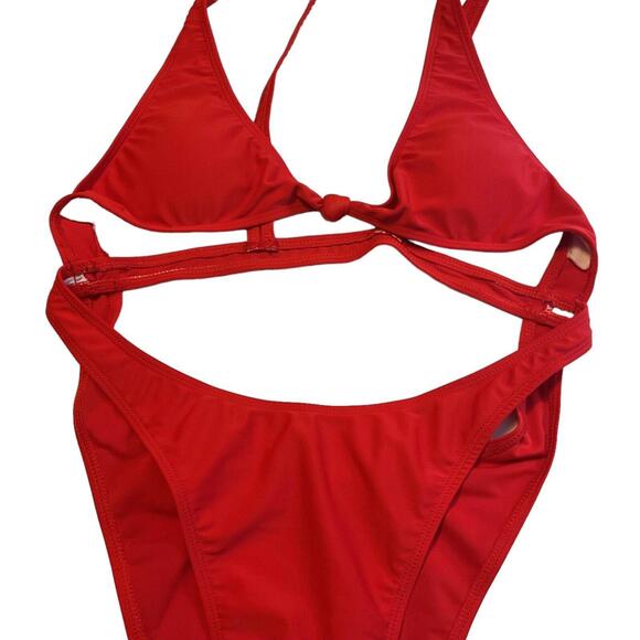 RED Monokini Size S/M Sexy One Piece Swimsuit Strappy Bathing Suit Beach - Picture 6 of 13